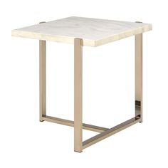 a square white marble table with metal legs