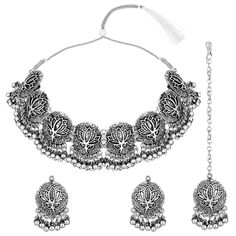 PRICES MAY VARY. Occasion: Take your style up a notch with this handcrafted piece of jewellery; Enamelled and embellished with rhinestone, crystal, faux pearl, it is perfect for a traditional yet contemporary look Outfits: Ideal for any ethnic outfits like sarees, lehengas, gowns, bridal wear or for parties, festivals, dance or any special occasion or as fashion costume accessories Perfect Gift for your Loved Ones: Love for jewels never fades away. Jewelry is one of the most spectacular & popula Oxidised Jewelry, Heritage Jewellery, Popular Gifts, Maang Tikka, Pearl Jewelry Sets, Ethnic Outfits, Wear Necklaces, Promise Rings For Her, Oxidised Jewellery