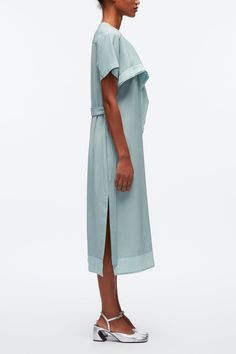 Spring Silk Belted Wrap Dress, Spring Silk Wrap Dress With Belt, Elegant Draped Tie-waist Dress, Elegant Draped Dress With Tie Waist, Elegant Draped Tie Waist Dresses, Elegant Draped Belted Dress, Summer Evening Belted Dress With Tie Waist, Modern Silk Summer Dress, Silk Tie Waist Dresses For Daywear