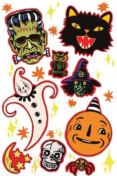 an assortment of halloween stickers on a white background