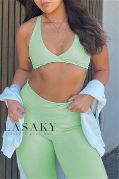 Lasaky - Chic and Stylish Two-Piece V-Neck Sleeveless Vest and Pant Set for Casual Athleisure Wear Athletic Attire, Casual Sportswear, Athleisure Wear, Sleeveless Vest, Olivia Mark, Neck Designs, Two Pieces, Fashion Boutique, Athleisure