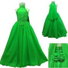 Stunning and Gorgeous Pageant Dress for Your Girl's Special Day!!! This listing is for color GREEN only, This long dress is so gorgeous and beautiful. It makes your daughter very outstanding among the others. It consists of three layers of skirt. The inner layer is made out taffeta with mesh for an additional fullness, the middle layer is made out of fine taffeta, and the outer layer is made out of chiffon. All three layers edges are sewed by a technical way to make a wave look. The bodice porti Cheap Pageant Dresses For Teens, Emerald Green Suits For Kid Quinceanera, Fitted Green Ball Gown For Dress-up, Elegant Green Pageant Dress For Dress-up, Elegant Green Princess Dress For Prom, Elegant Green Ball Gown For Pageant, Elegant Green Pageant Dress For Party, Pageant Ball Gown Bridesmaid Dress, First Communion Ball Gown For Party In Prom Season