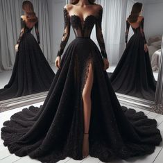 Goth Gown Dress, Party Gowns Evening Dresses Elegant, Elegant Prom Dresses Unique Ball Gown, Black Princess Dress Ball Gowns, Black Yule Ball Dress, Black Goth Wedding Dress, Prom Dress Inspiration Black People, Gothic Prom Dresses, Masquerade Party Outfit