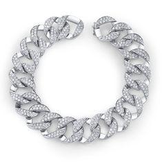 18k gold all-pave medium diamond chain link bracelet.  3.77cts diamonds White Gold Cubic Zirconia Chain Link Bracelet, White Gold Diamond Jubilee Bracelet, Diamond Chain Link Bracelets, Diamond Chain Link Bracelet In White Gold, Diamond Link Bracelet With Jubilee Design, White Gold Diamond Cuban Link Chain Bracelet, Cuban Link Diamond Chain Bracelet In White Gold, Diamond Cuban Link Chain Bracelets, Cuban Link Chain Diamond Bracelet With Cubic Zirconia