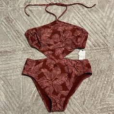 Nwt Shade & Shore Rust Brown/Pink Cream Palm Monokini Size Xl (16) Stunning Tie Neck Monokini With Built In Soft Cups And Cheeky Style In Back. Great Neutral Colors! Pink Beach Swimwear With Cutout, Pink Cutout Swimwear For Beach, Pink Cutout Swimwear, Pink Cutout Swimwear For The Pool, Pink Cutout Swimwear For Pool, Pink Cutout Sleeveless Swimwear, Shades For Women, Soft Cup, Monokini