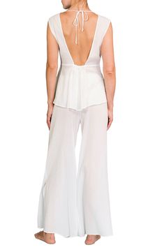 Sleep easy in this gauzy cotton sleep set featuring a V-neck sleeveless top and wide-leg pants with airy side slits. Style Name:Everyday Ritual Deep V Wide Leg Pajamas. Style Number: 6065858. Sleep Easy, Neck Deep, Sleep Set, Large White, Deep V, Deep V Neck, Leg Pants, Ritual, Wide Leg Pants