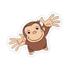 a sticker with a cartoon monkey hanging from it's back and arms out