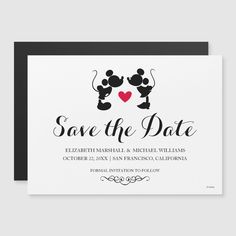 save the date card with mickey and minnie mouse silhouettes