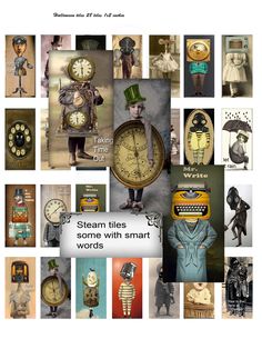 a collage of different clocks with words below them that read steam lies, some with smart words