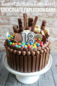 Chocolate Explosion Cake, Cakes For Teenagers, Birthday Cake For Him, 18th Birthday Cake, Easy Birthday, Chocolate Cake Decoration, A Birthday Cake, Birthday Cake Chocolate, Simple Birthday Cake