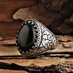 Men's onyx gemstone signet ring which will give you a head turning presence. This mystic, vintage style, engraved ring has a unique design for the polished, refined, and distinguished man. Perfect for casual and formal events, it will make your friends envious as you walk into the room full of confidence and pride.Looking for a unique, one of a kind GIFT FOR HIM, groomsman gift, father's day gift, teacher day gift? Look no further. This cool gemstone ring is the right answer and best gift for an Spiritual Black Engraved Sterling Silver Ring, Black Engraved Rings For Collectors, Engraved Onyx Rings For Gifts, Gift Engraved Onyx Rings, Collectible Black Engraved Rings, Black Engraved Round Ring, Black Spiritual Engraved Ring For Anniversary, Black Carved Round Rings, Black Spiritual Engraved Ring