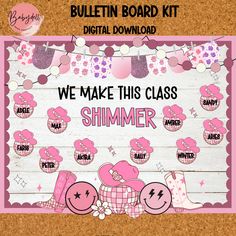 we make this class summer bulletin board kit with pink and white decorations on the front