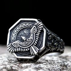 Stainless Steel Viking Odin Eagle Ring For Men Steel Punk Amulet Biker Jewelry Nordic Raven, Rune Magic, Women Viking, Raven Perched, Raven Ring, Secret Knowledge, Norse Legend, Sharp Eyes, Viking Odin