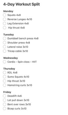 the 4 - day workout split is shown here