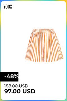 multipockets, plain weave, frills, stripes, high waisted, fully lined, elasticized , Color: Orange , Size: 4 Trendy Summer Shorts With Pockets, Spring Beach Bermuda Shorts With Elastic Waistband, Trendy Knee-length Shorts For Summer, Trendy Knee-length Summer Shorts, Chic Striped Bottoms With Elastic Waistband, Spring Vacation Bermuda Shorts With Elastic Waistband, Spring Vacation Bottoms With Vertical Stripes, Trendy Bottoms With Built-in Shorts For Summer, Spring Relaxed Fit Bottoms With Vertical Stripes