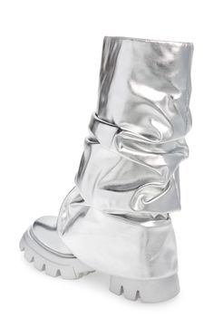 A slouchy shaft and lug sole play up the edgy, utilitarian vibe of this outfit-making boot. Synthetic upper, lining and sole Imported Asian Owned/Founded Cute Shoes Aesthetic, Aespa Style, Cybercore Clothes, Space Boots, Alien Halloween Costume, Space Warrior, Rave Fits, Futuristic Shoes, Space Fashion