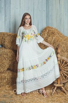 Womens embroidered dress with floral hand embroidery. The main pattern are poppies and wildflowers. Excellent cut - the modern Ukrainian embroidered dress. Authors satin stitch (hand embroidery). Completely hand-author work. I do hand embroidery for any variations. Embroidered Simple Wedding Dress Lace, White Dress Beach, Wedding Dress Floor Length, Wedding Dress Summer, Summer Dress White, Embroidered Summer Dress, Floral Hand Embroidery, Ukrainian Style, Bohemian Dresses Long