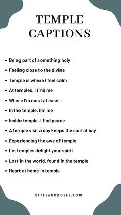 a poem with the words temple captions in black and white on top of it