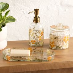 Glass Pressed Flower Bathroom Accessories Collection - World Market