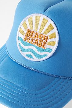 Polyester Spot clean Imported | Beach Please Trucker Hat by Friday Feelin in Blue, Women's, Polyester at Anthropologie Blue Adjustable Summer Trucker Hat, Blue Adjustable Trucker Hat For Summer, Summer Blue Snapback Trucker Hat, Blue Summer Snapback Hat, Casual Blue Pool Hat, Adjustable Blue Trucker Hat For Beach, Blue Sun Hat With Upf 50+ For Beach Season, Blue Snapback Trucker Hat For Summer, Summer Blue Adjustable Trucker Hat