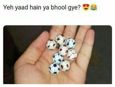 a person holding five small balls in their hand with the words yeh yaad hain yahool bye?