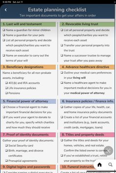 the estate planning checklist is shown in this screenshote, which shows how to use