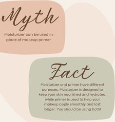 # Moisturizers # Facts # Self Care # Skin Care # Makeup Esthetician Facts, Makeup Facts, Esthetics Business, Skin Care Myths, Myth Vs Fact, Facial Routine, Tiktok Beauty, Skincare Facts, Facial Routine Skincare