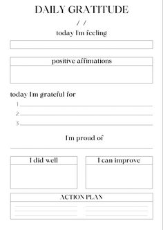 the daily gratitude form is shown in black and white