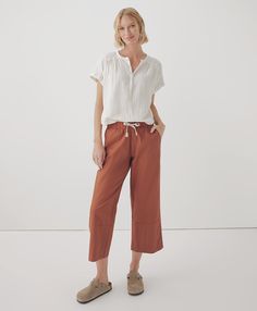 Women’s Daily Twill Crop Pant made with Organic Cotton | Pact Baked Clay, French Navy, Nursing Clothes, Twill Pants, Weekend Wear, Sustainable Clothing, Personal Marketing, Maternity Fashion, Cropped Pants