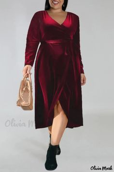 OliviaMark - Klassische Frenulum V-Ausschnitt Langarm Schwarz Plus Größe Kleider für Casual Affair Stylish Tunic Tops, Black Plus Size Dress, Stylish Tunic, Long Sleeve Suit, Spring Blouses, Rich Burgundy, Black And White Shirt, Long Sleeve Casual Dress, Color Cafe