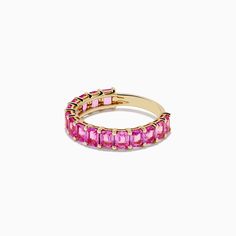 Effy 14k Yellow Gold Pink Sapphire Band Ring 14k Yellow Gold Sapphire Open Ring, Fine Jewelry Rose Gold Ring With 17 Jewels, Luxury 14k Pink Gold Ring, Pink Gold Stackable Rings In Fine Jewelry Style, Pink Gold Stackable Rings Fine Jewelry, Pink Gold Stackable Fine Jewelry Rings, Fine Jewelry Yellow Gold Diamond Ring With Pink Sapphire, Fine Jewelry Yellow Gold Pink Sapphire Diamond Ring, 14k Pink Gold Fine Jewelry