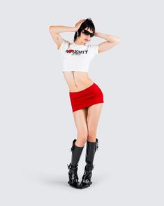 Naughty girls live longer 😏 With a baby tee fit complete with short sleeves, a cropped length, and “naughty” graphic - this white top will hook their attention immediately 💋 Teagan White, Red Mini Skirt, White Graphic Tee, Cargo Pant, Live Long, Baby Tee, Hottest Trends, White Top, White Tops