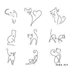 six different types of cats with hearts on them and one cat sitting in the middle