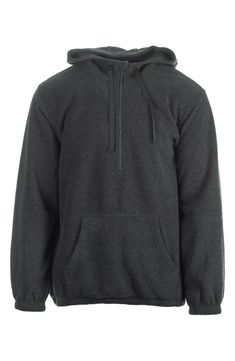 Stay warm in this soft polar fleece hoodie constructed with a sporty quarter-zip closure and handy kangaroo pocket. Quarter-zip closure Drawstring hood Kangaroo pocket Elastic waist 100% polyester Machine wash, tumble dry Imported Gray Fleece-lined Hoodie For Cold Weather, Outdoor Fleece Hoodie With Kangaroo Pocket, Winter Half-zip Hoodie With Double-lined Hood, Winter Half-zip Sweatshirt With Double-lined Hood, Fleece Sweatshirt With Kangaroo Pocket For Outdoor, Fleece Sweatshirt With Kangaroo Pocket For Outdoor Activities, Sporty Fleece Hooded Jacket With Kangaroo Pocket, Fleece Half-zip Sweatshirt With Kangaroo Pocket, Winter Half-zip Sweatshirt With Kangaroo Pocket