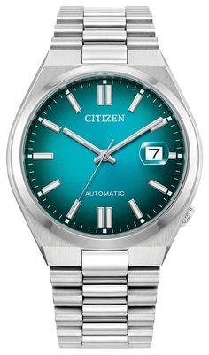 Citizen Gents Silver Tone, Two Tone, Stainless Steel Bracelet Date Only Eco-Drive, Automatic Watch - Citizen Tsuyosa, Mens Watches Citizen, Citizen Watch, Eco Drive, Matching Bracelet, Beautiful Watches, Watch Model, Dive Watches, Stainless Steel Band