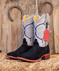 Quincy mens black suede leather western rodeo square toe boots -handmade -water resistant -color black & gray Black Snip Toe Boots For Ranch, Fitted Black Western Boots, Black Square Toe Boots For Western-themed Events, Black Rodeo Boots With Reinforced Toe, Black Moc Toe Boots For Rodeo, Western Belt Buckles, Western Rodeo, Square Toe Boots, Leather Cowboy Boots