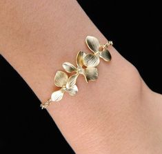 Gold Orchid Bracelet, ADJUSTABLE Gold Bracelet, Bridesmaid Gifts,  Wedding Jewelry, Elegant Jewelry, Orchid Bracelet, Adjustable Gold Bracelet, Orchid Necklace, Gold Orchid, Flower Girl Jewelry, Gold Jewellry, Orchid Wedding, Belcher Chain, Sister Jewelry