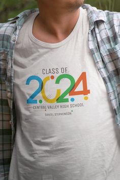 Fun and fresh, this class of 2024 design is a great way to start the school year. Bright colors contrast with simple lettering that you can customize to your school name and your name (or other message). Blue, yellow, green and orange combine for a design that really pops. Simple Lettering, 2024 Design, Class Of 2024, The School, School Year, Green And Orange, Bright Colors