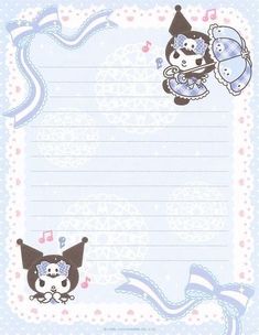 a blue and white border with two cartoon animals on it