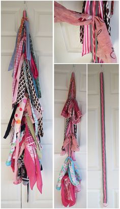 several different pictures of ribbons hanging on a door