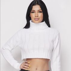 Cropped Sweater Top Wide Rib Turtleneck White Fabric: 100% Acrylic Turtleneck White, Sweet Top, Turtle Neck Crop Top, Ribbed Turtleneck, Top Sweater, Crop Top Sweater, Neck Crop Top, White Fabric, British Indian