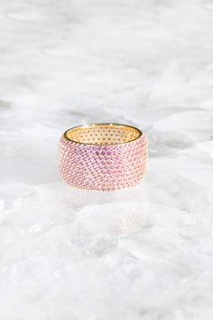 A cigar-style ring made from 14K gold vermeil delicate cubic zirconia. Pink Cubic Zirconia Ring With Pave Setting, Pink Pave Setting Promise Ring, Pink Promise Ring With Pave Setting, Bath And Body Shop, Turquoise Rings, Natural Gifts, Pink Ring, Gift Boutique, Stunning Necklace