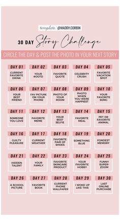 the 30 day photo challenge is shown in pink and white