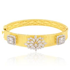 SI/H Diamond Floral Bangle Bracelet 14k Yellow Solid Gold Birthday Gift 1.55 Ct. Bangle Diamond, Bangles Jewelry Designs, Floral Designer, Yellow Gold Jewelry, Gold Birthday, Bangle Designs, Anniversary Gift For Her, Christmas Collection, Christmas Jewelry