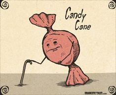 a candy cane cartoon character holding an umbrella with the word candy cane on it's side