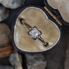 an engagement ring sits in its velvet case