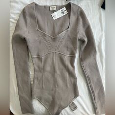 Medium Weight Sweater Like Fabric. Gray/Purple Color. Bought In March And Never Worn. Fitted Purple Bodysuit For Loungewear, Chic Fitted Purple Bodysuit, Satin Tank Top, Sheer Floral Top, Future Style, Knit Bodysuit, Puff Sleeve Blouse, Floral Crop Tops, Poplin Shirt