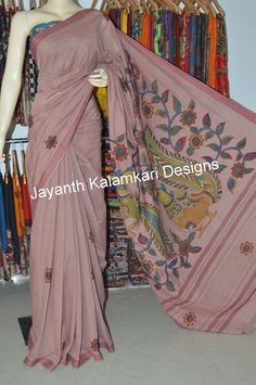 Handloom cotton pen kalamkari applique work saree Saree Painting, Latest Blouse Designs, Blouse Designs Latest, Cotton Saree, Indian Outfits, Silk Saree