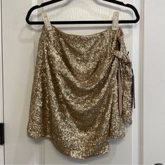 House Of Harlow Gold Sequin Wrap Mini Skirt Nwt Size Lg/Xl Asymmetrical Flowy Skort For Party, Mini Wrap Skirt For Party, Party Mini Wrap Skirt With Lined Detail, Party Wrap Mini Skirt With Lining, Party Mini Wrap Skirt Lined, Asymmetrical Pleated Skort For Party, Spring Mini Wrap Skirt For Party, Lined Mini Wrap Skirt For Night Out, Lined Mini Wrap Skirt For Party