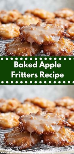 baked apple fritters on a cooling rack with the words baked apple fritters recipe